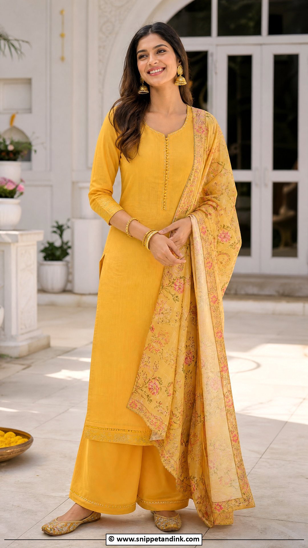 Yellow Kurta Palazzo Haldi Outfit - Snippet and Ink - 35 Haldi Outfit Ideas
