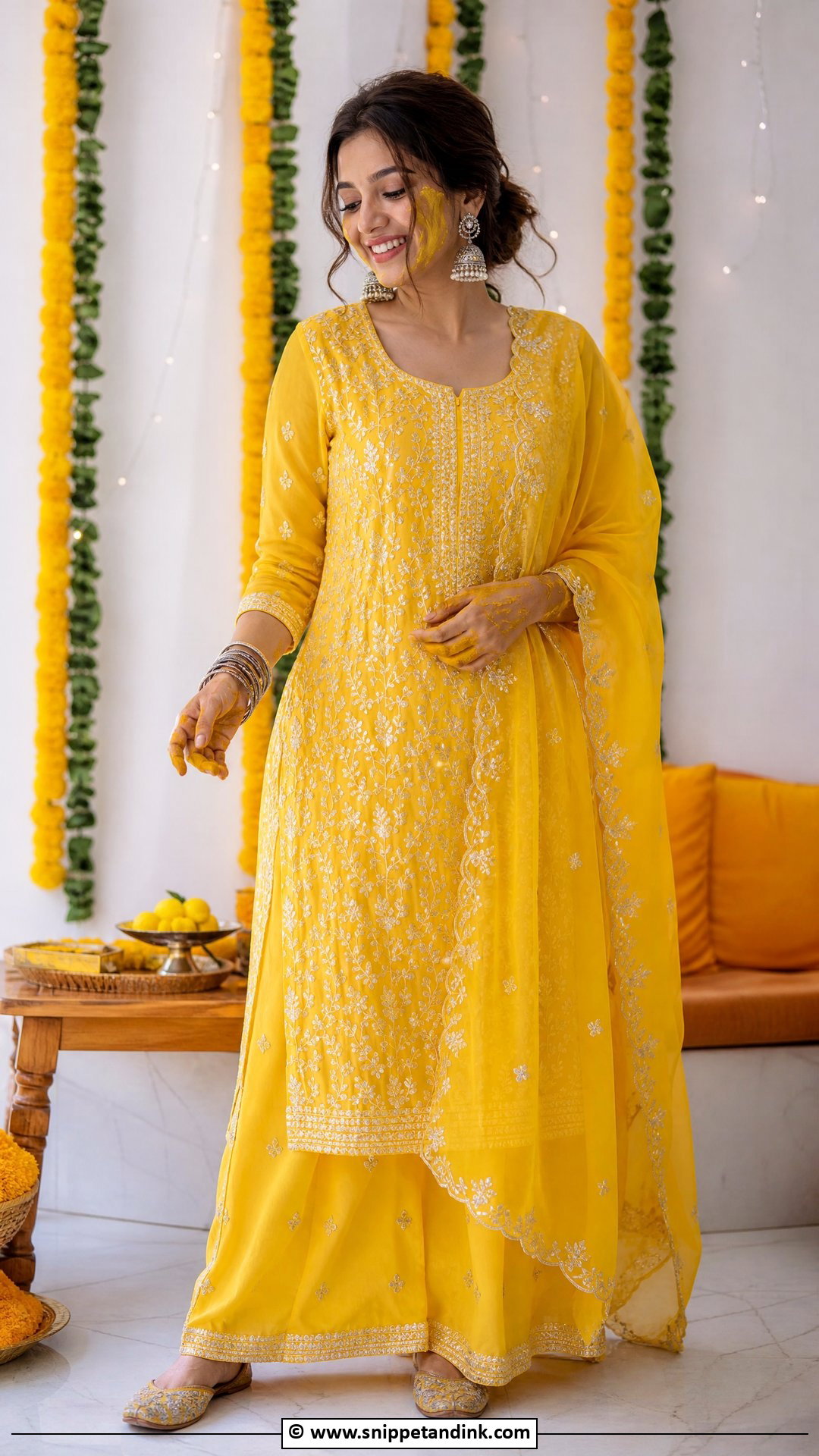 Yellow Kurta Palazzo Haldi Outfit - Snippet and Ink - 35 Haldi Outfits for Sister