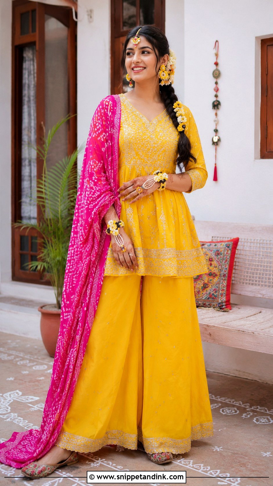 Yellow Kurta Palazzo Haldi Outfit - Snippet and Ink - 20 Indian Bride Haldi Outfit Ideas