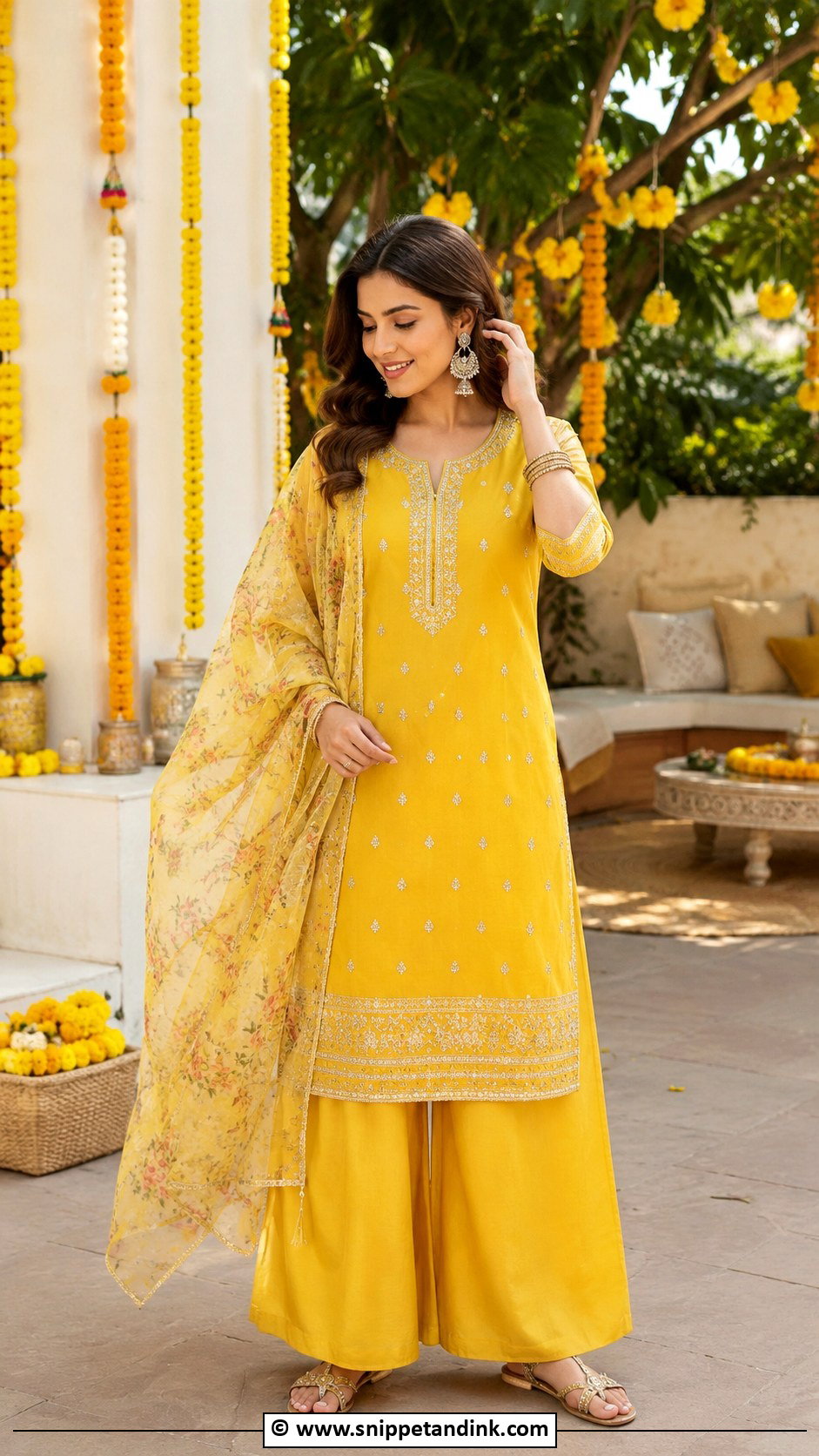 Yellow Kurta Palazzo Haldi Outfit - Snippet and Ink - 30 Haldi Outfits for Women