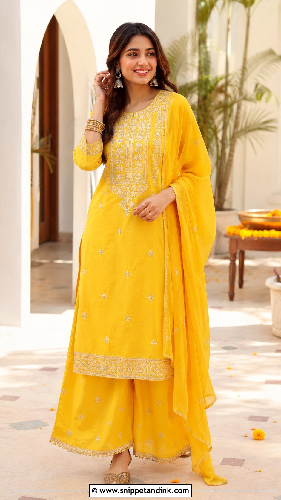 Yellow Kurta Palazzo Set For Haldi - Snippet and Ink - 30 Haldi Dresses