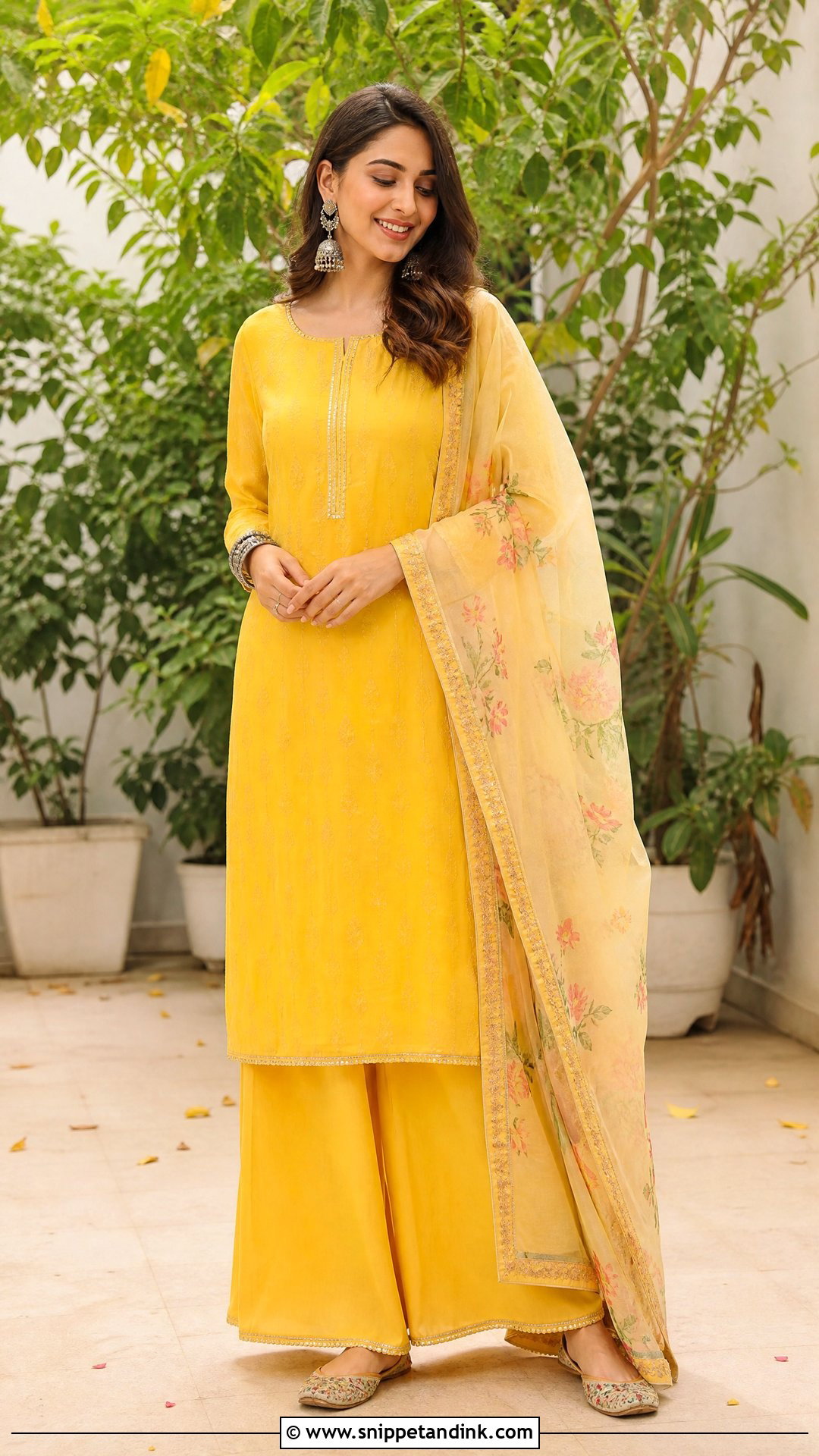 Yellow Kurta Palazzo Set For Haldi - Snippet and Ink - 25 Yellow Outfit for Haldi Function Ideas