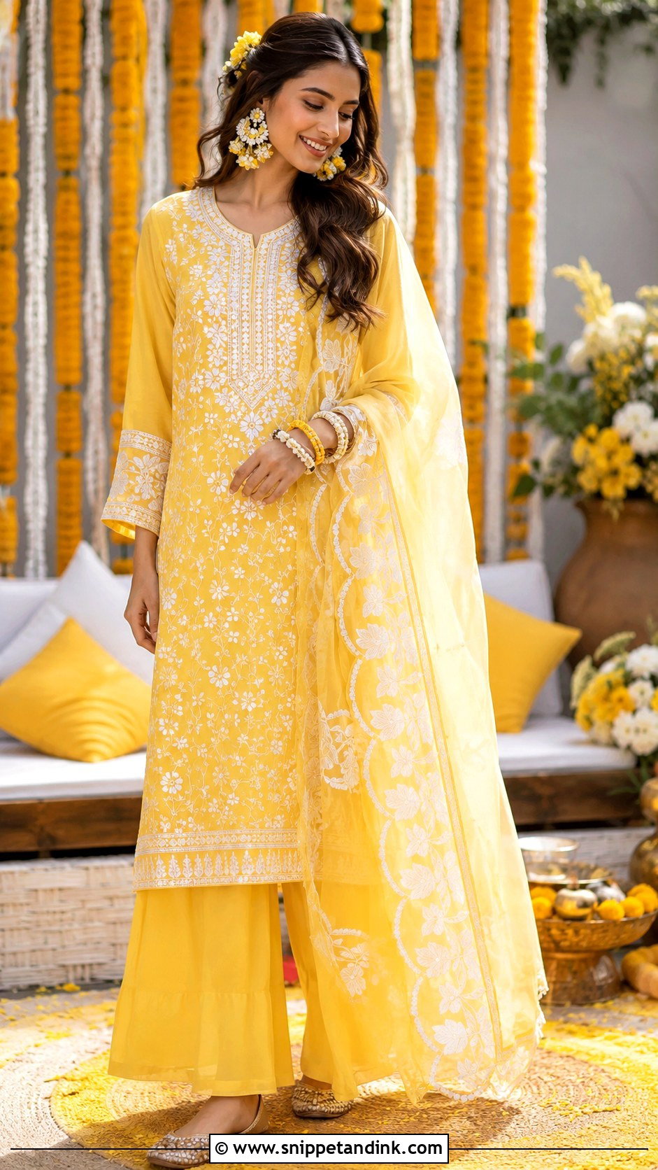 Yellow Kurta Palazzo Set for Haldi - Snippet and Ink - 25 Yellow Haldi Outfit for Bride Ideas