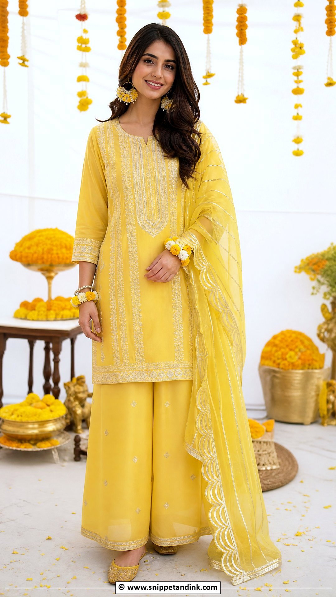 Yellow Kurta Palazzo Set for Haldi Bride - Snippet and Ink - 35 Haldi Outfits for Bride