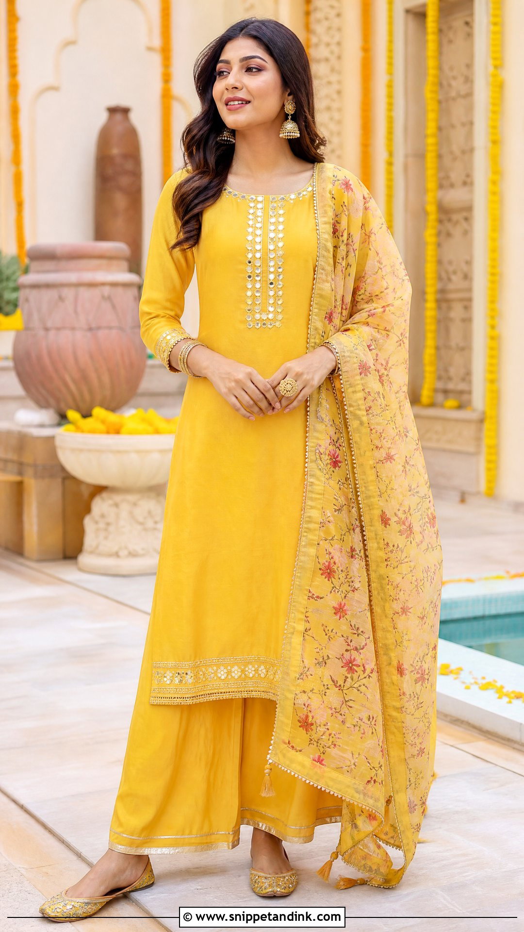 Yellow Kurta Palazzo Set for Haldi Ceremony - Snippet and Ink - 20 Haldi Ceremony Outfit for Sister Ideas