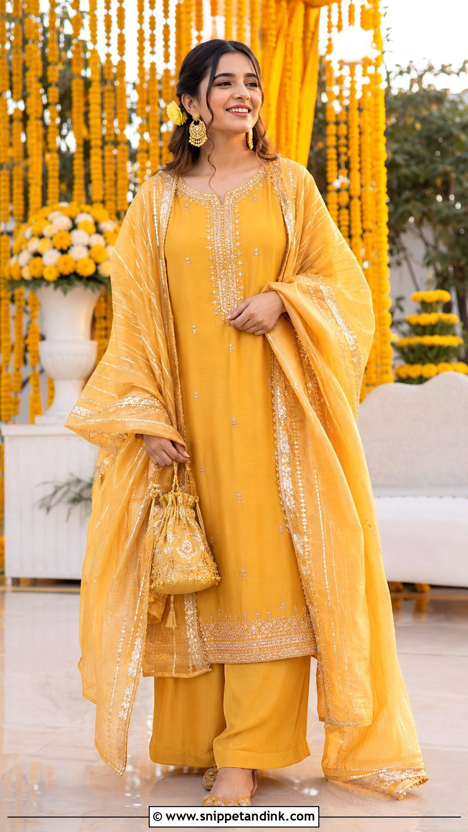 Yellow Kurta Set With Gold Kiran Dupatta - Snippet and Ink - 20 Kiran Dupatta Ideas