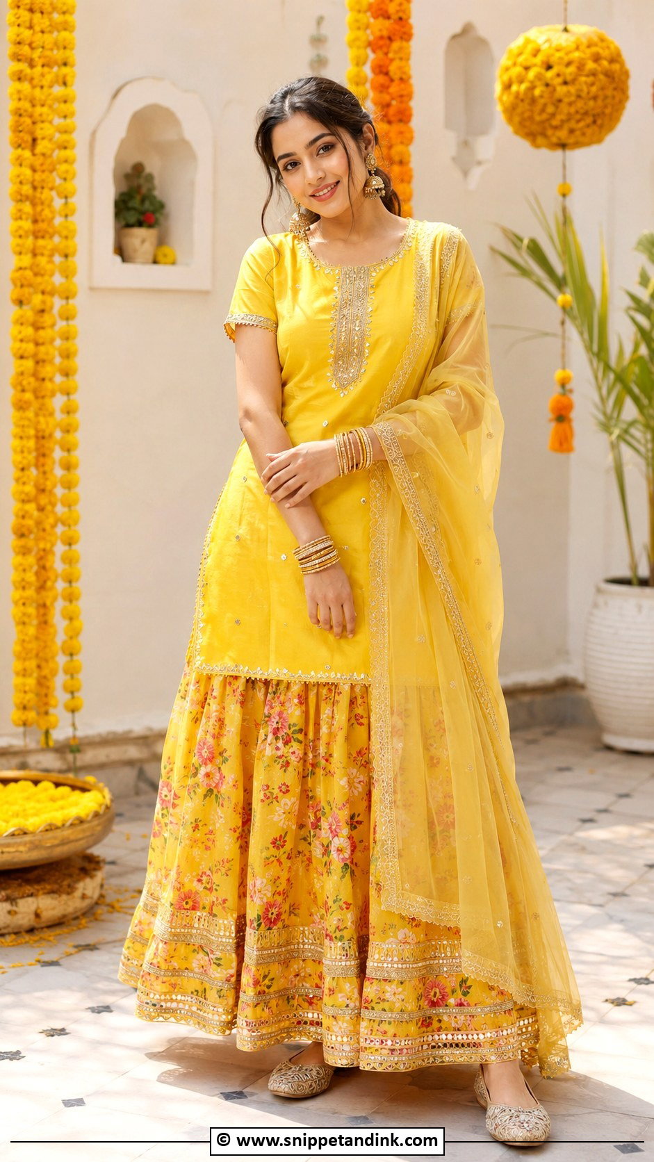 Yellow Kurta Skirt Haldi Outfit - Snippet and Ink - 30 Haldi Theme Ideas Outfit