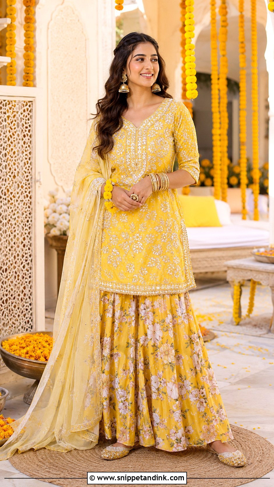 Yellow Kurta Skirt Mehendi Outfit - Snippet and Ink - 35 Mehendi Outfits