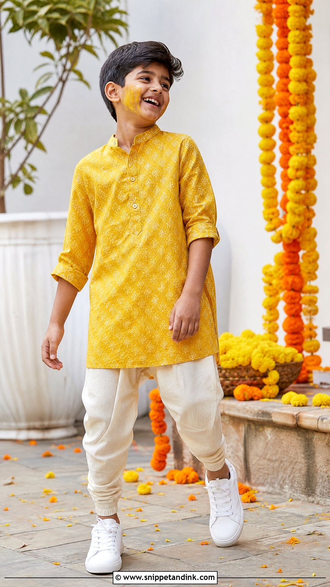 Yellow Kurta With Ethnic Joggers Haldi Outfit - Snippet and Ink - 20 Boys Haldi Outfit Ideas