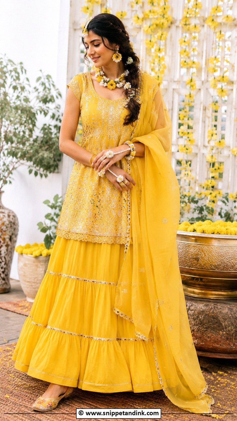 Yellow Kurta and Skirt for Haldi Bride - Snippet and Ink - 30 Unique Haldi Outfits for Bride