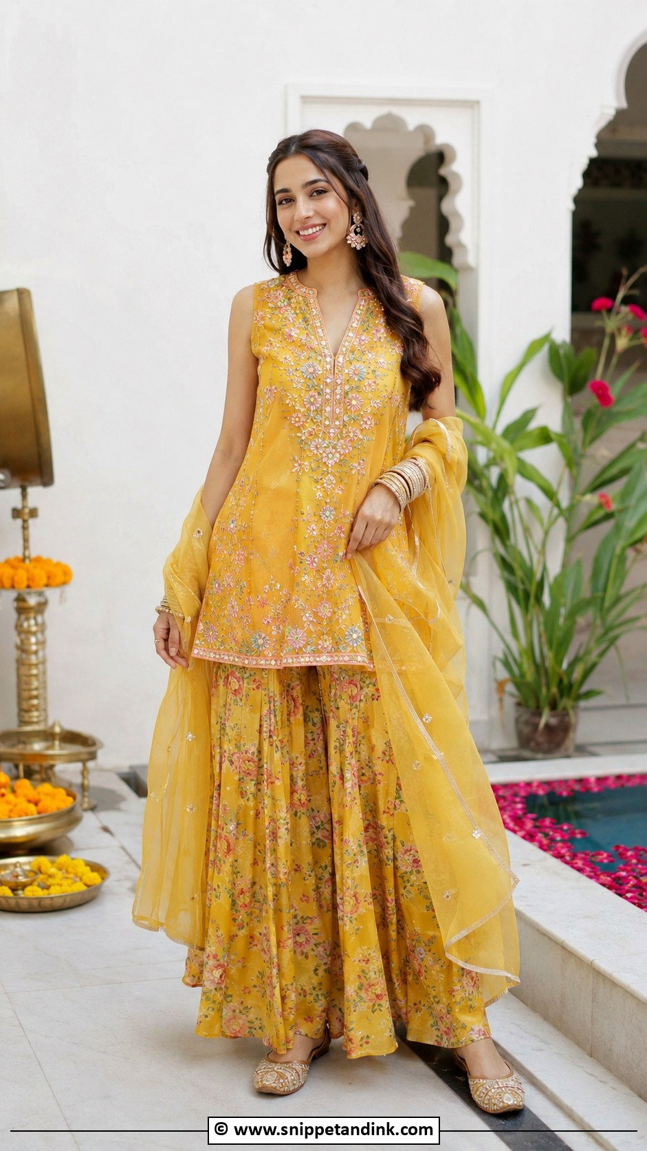 Yellow Kurta and Skirt for Haldi - Snippet and Ink - 30 Haldi Dress Ideas for Sisters
