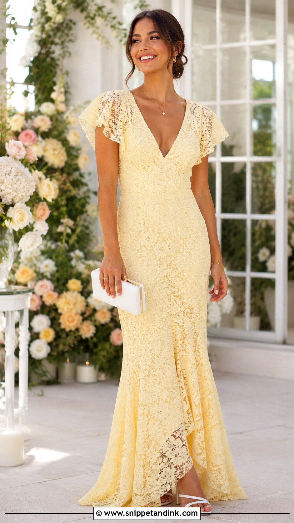 Yellow Lace Gown With White Accessories - Snippet and Ink - 25 Latest Style for Lace Gown Ideas
