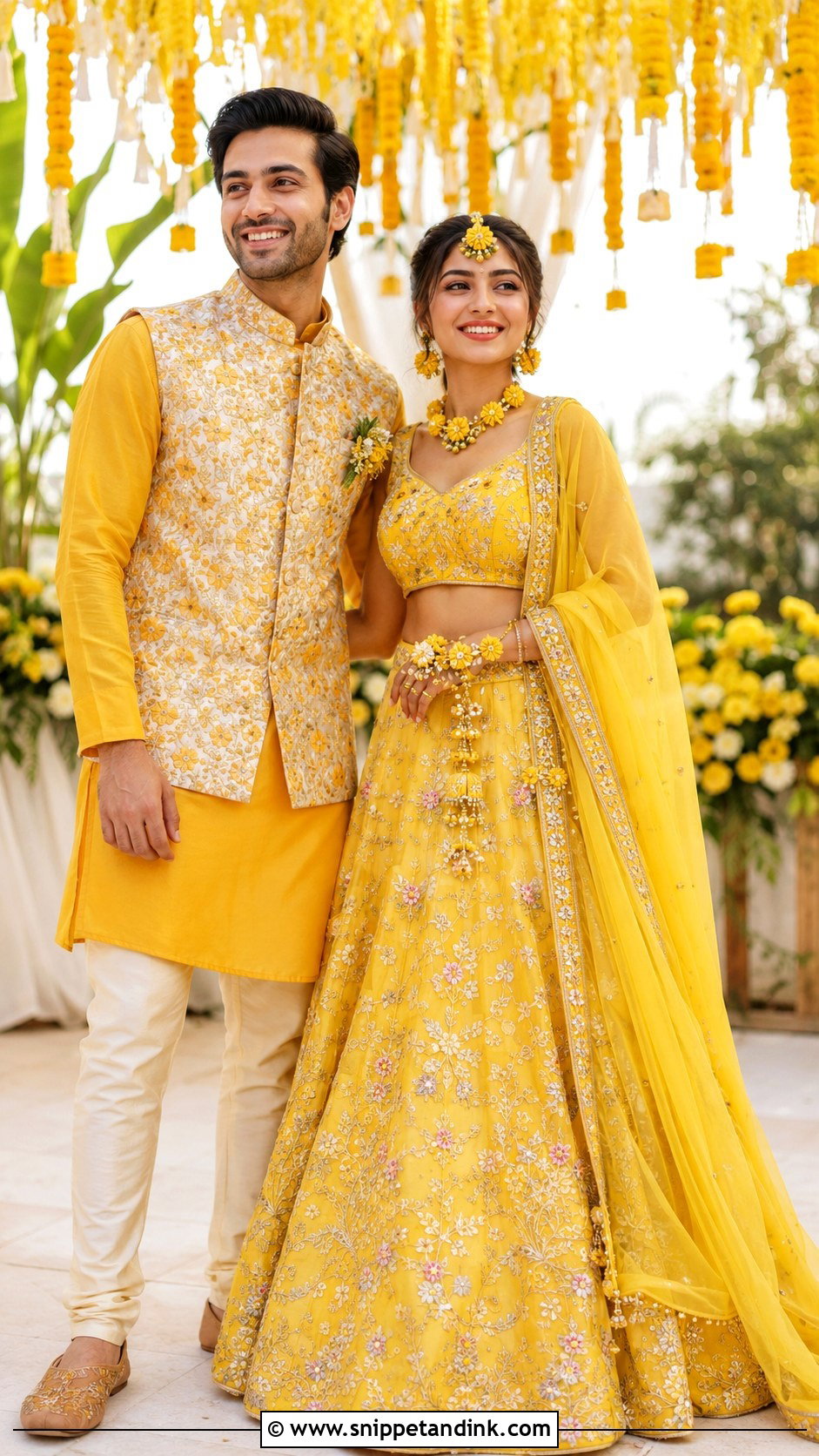 Yellow Lehenga And Kurta Indian Wedding Outfit - Snippet and Ink - 20 Indian Wedding Matching Outfits