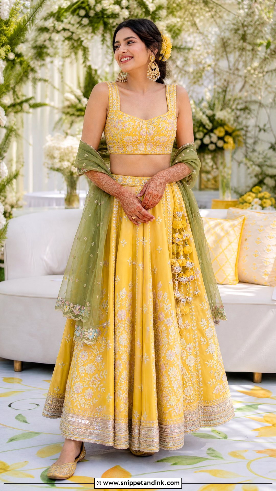 Yellow Lehenga Bridal Mehndi Outfit - Snippet and Ink - 20 Simple Bridal Mehndi Outfit Ideas