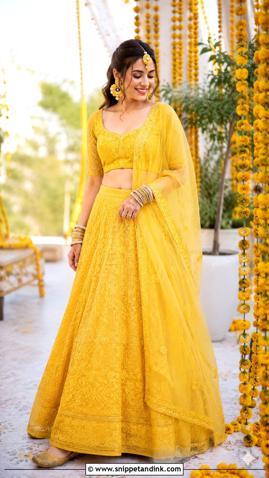 Yellow Lehenga Bride Haldi Outfit - Snippet and Ink - 20 Bride Haldi Outfit Ideas