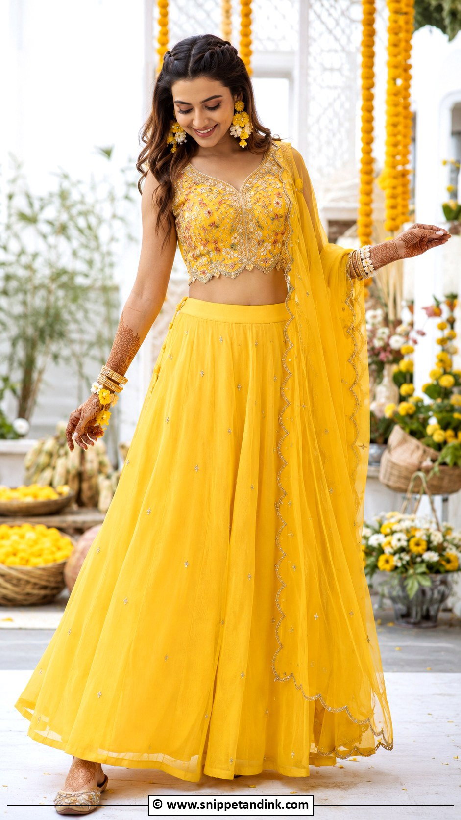 Yellow Lehenga Haldi Outfit - Snippet and Ink - 30 Haldi Theme Ideas Outfit