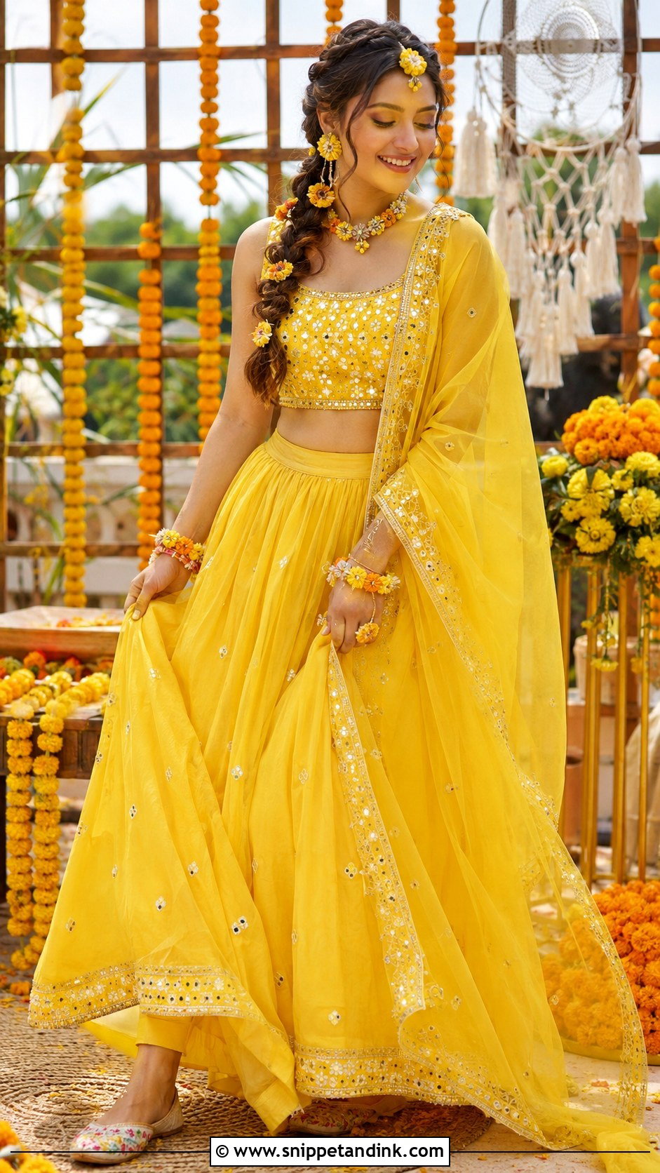 Yellow Lehenga Haldi Outfit - Snippet and Ink - 25 Wedding Haldi Outfit Ideas