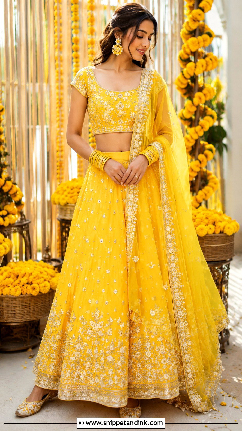 Yellow Lehenga Haldi Outfit - Snippet and Ink - 20 Haldi Ceremony Outfit for Girls Ideas