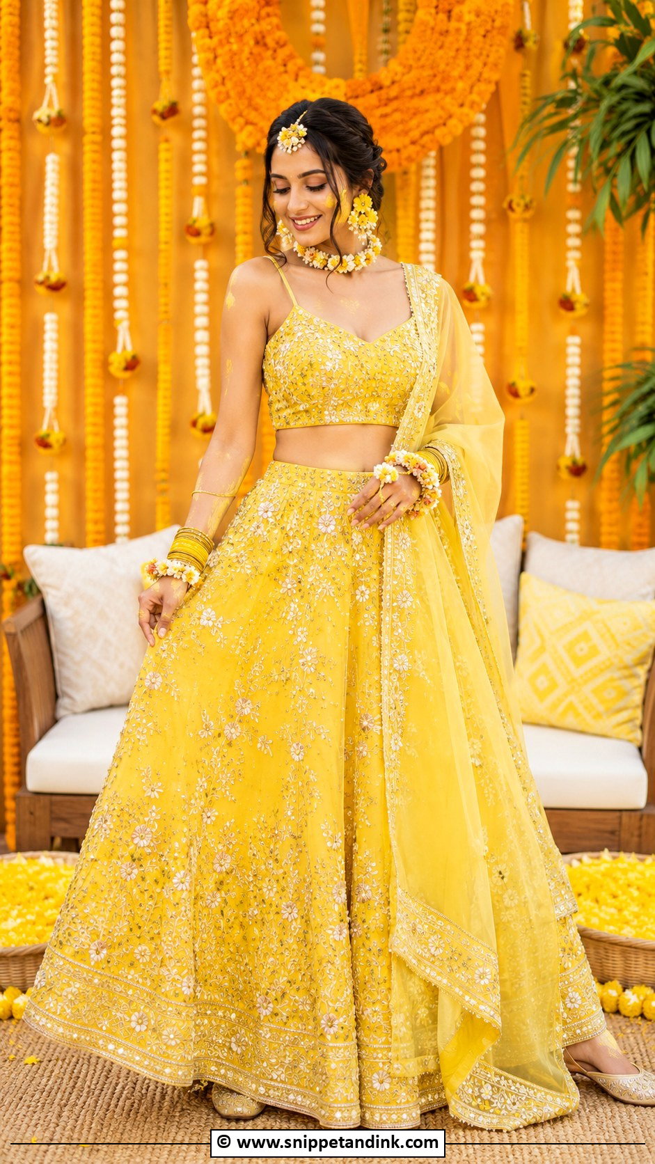 Yellow Lehenga Haldi Outfit - Snippet and Ink - 30 Unique Haldi Ceremony Outfit for Bride Ideas