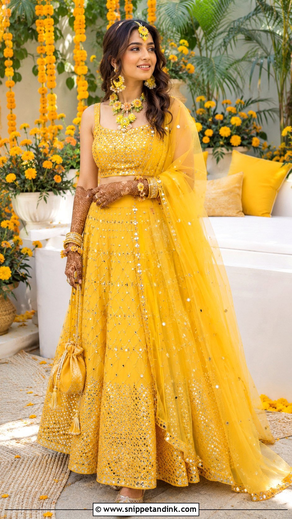 Yellow Lehenga Mehandi Dress for Bride - Snippet and Ink - 25 Mehandi Dress for Bride Ideas
