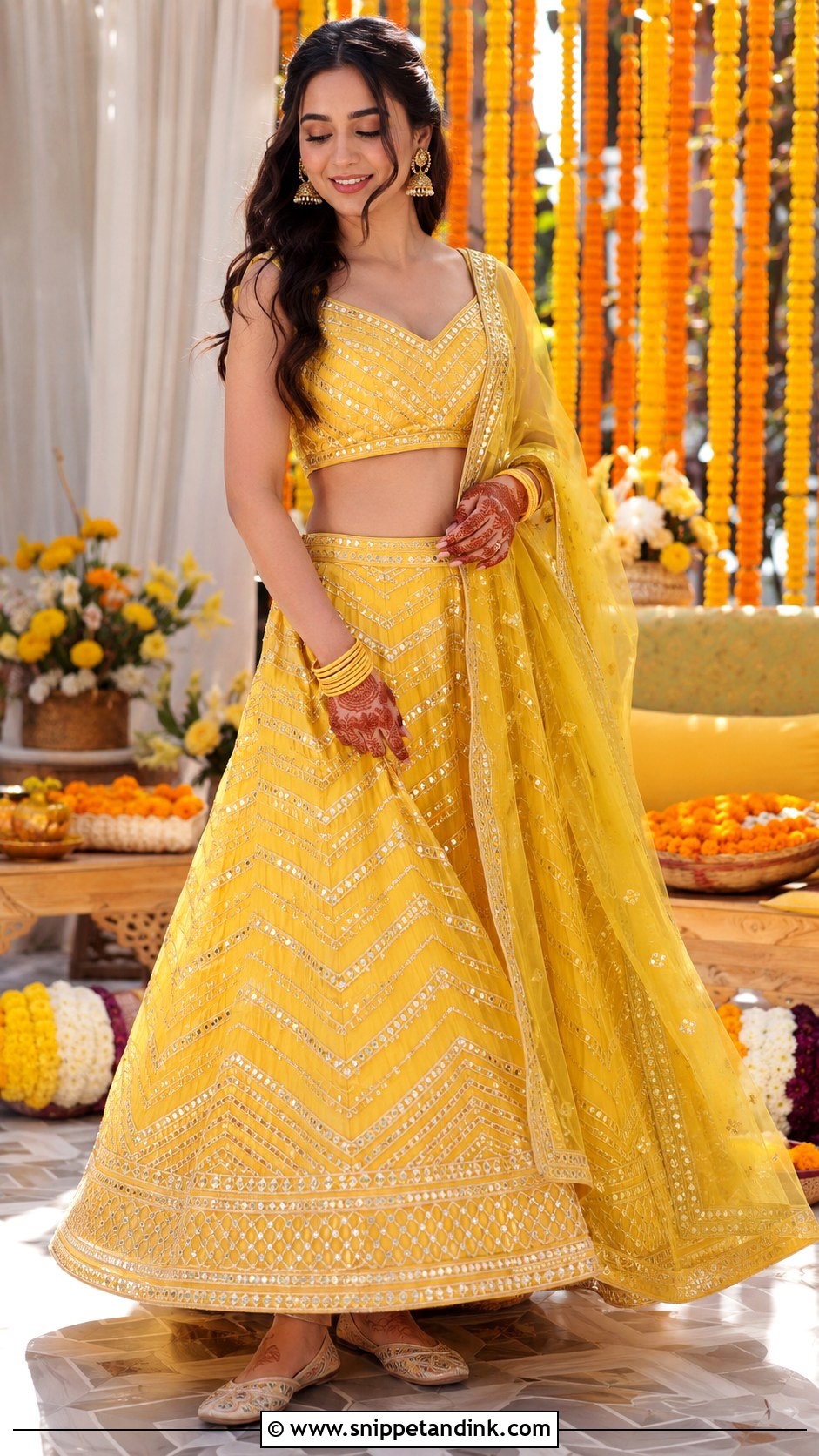 Yellow Lehenga Mehendi Outfit - Snippet and Ink - 35 Mehendi Outfits