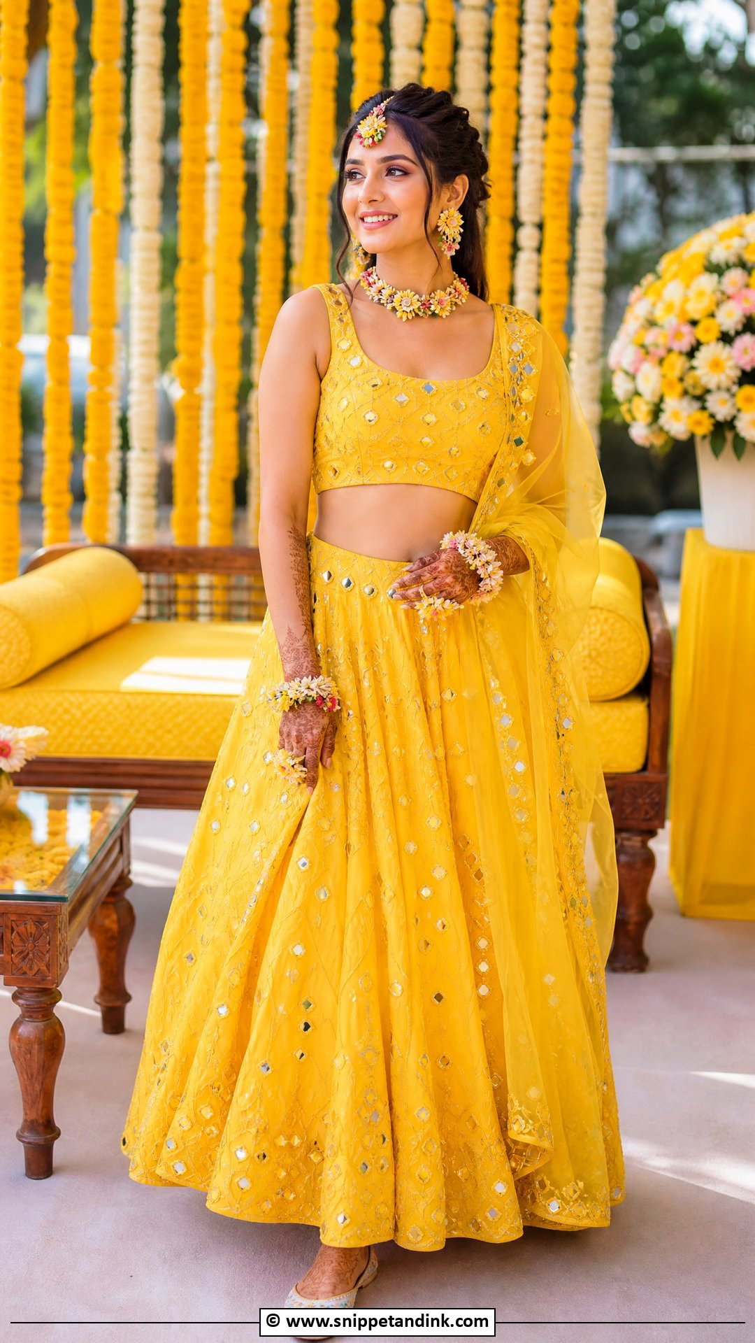 Yellow Lehenga Mehendi Outfit - Snippet and Ink - 35 Mehendi Outfits for Bride