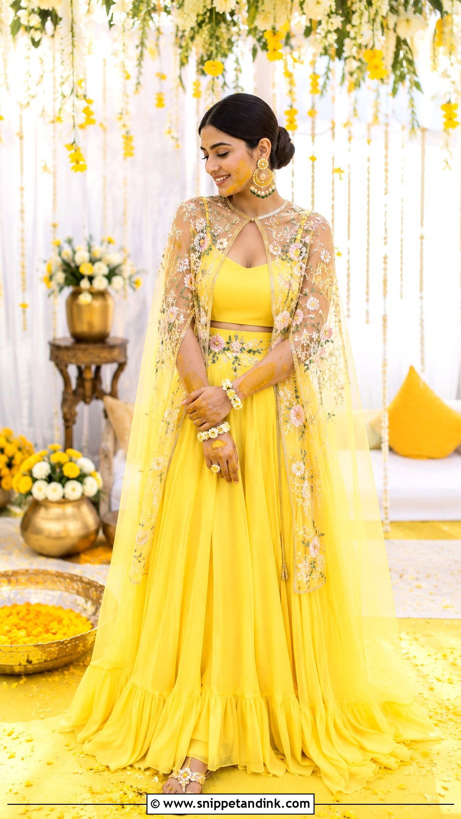 Yellow Lehenga With Cape Blouse - Snippet and Ink - 20 Haldi Lengha Ideas