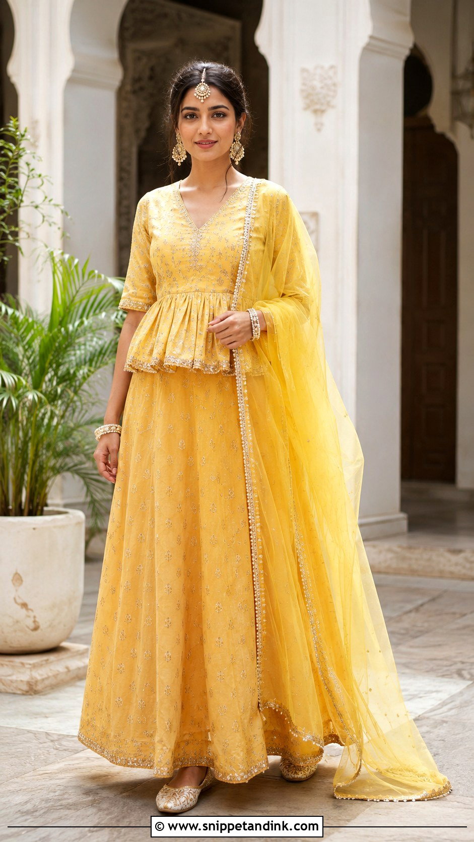 Yellow Lehenga With Peplum Blouse - Snippet and Ink - 20 Haldi Lengha Ideas