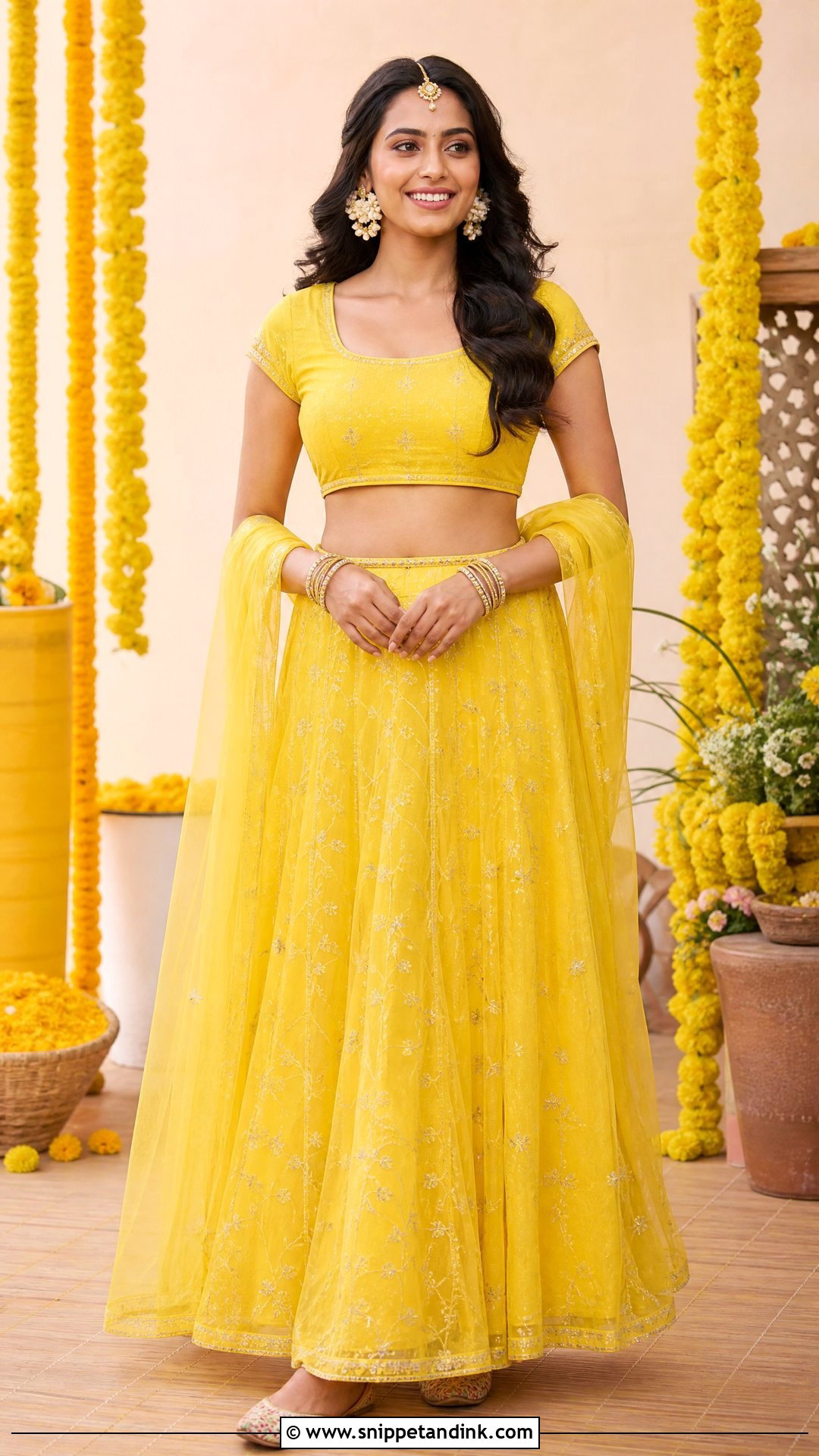 Yellow Lehenga With Simple Crop Top - Snippet and Ink - 25 Simple Yellow Dress for Haldi Function Ideas