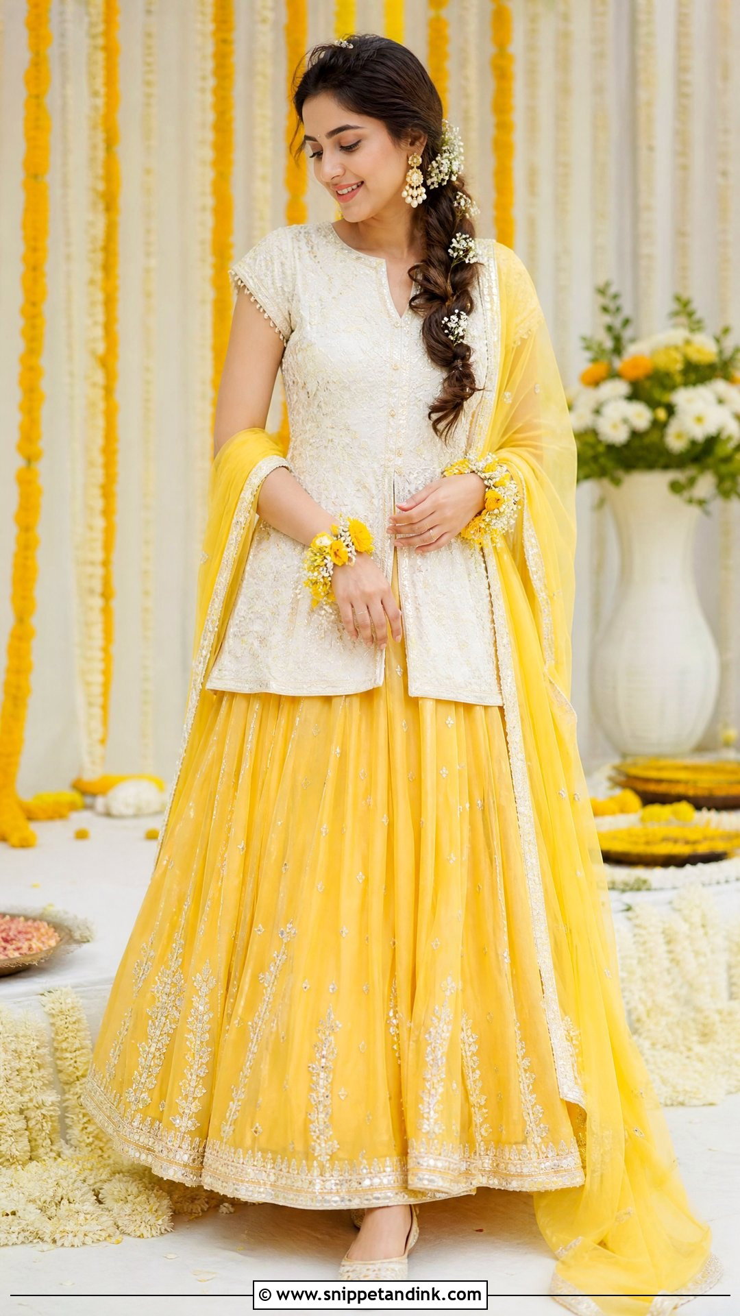 Yellow Lehenga With White Embroidered Kurti - Snippet and Ink - 25 Simple Yellow Dress for Haldi Function Ideas