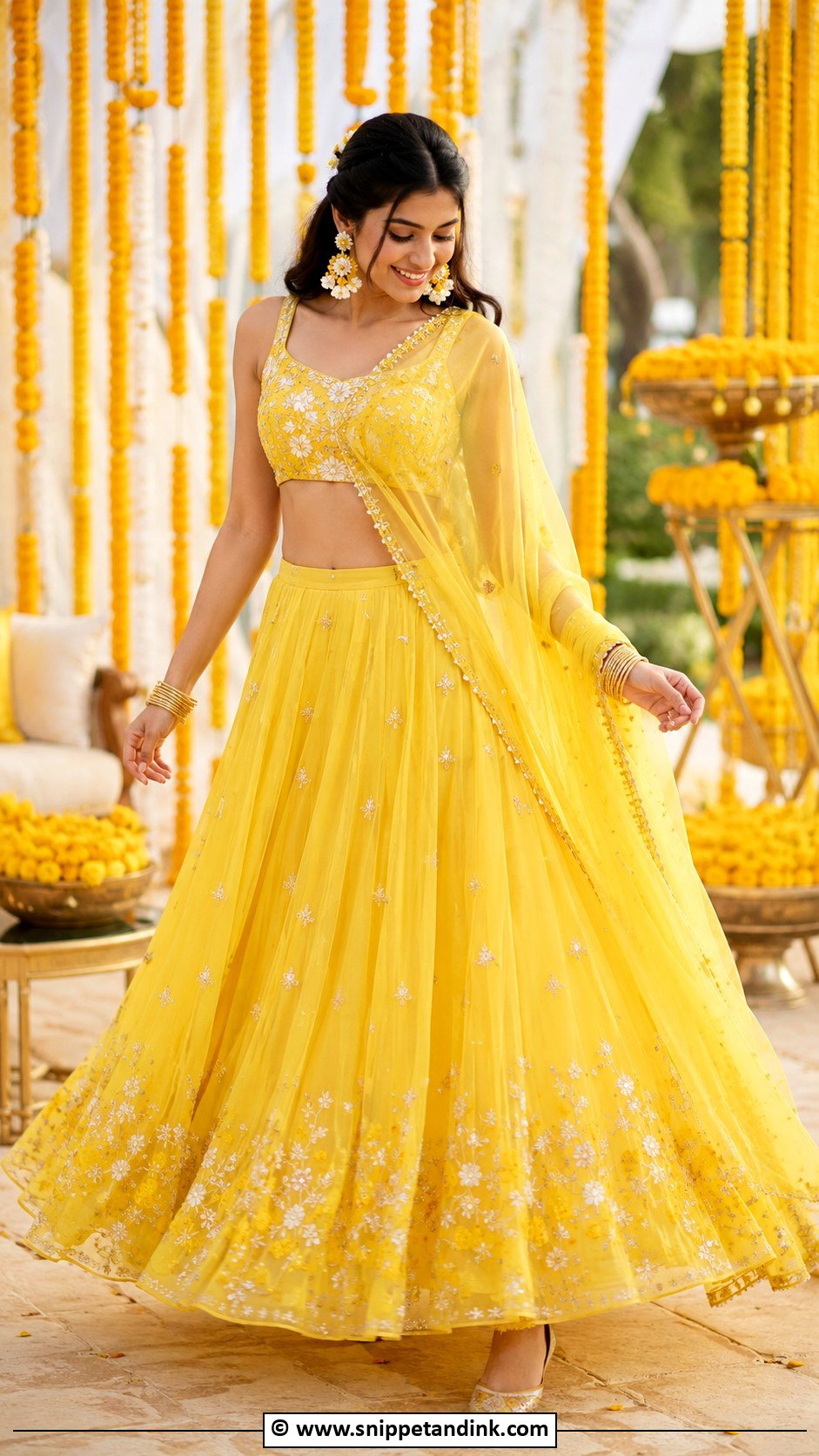 Yellow Lehenga for Haldi - Snippet and Ink - 30 Haldi Dress Ideas for Sisters