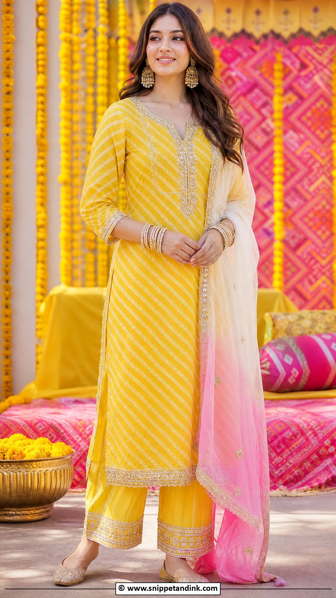 Yellow Leheriya Haldi Dress - Snippet and Ink - 35 Haldi Dress Ideas