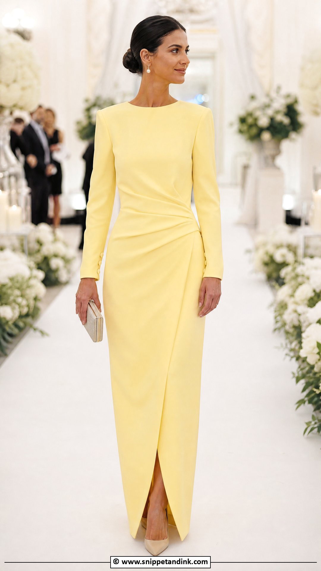 Yellow Long Sleeve Wedding Dress With Closed Toe Heels - Snippet and Ink - 30 Yellow Wedding Dress Ideas