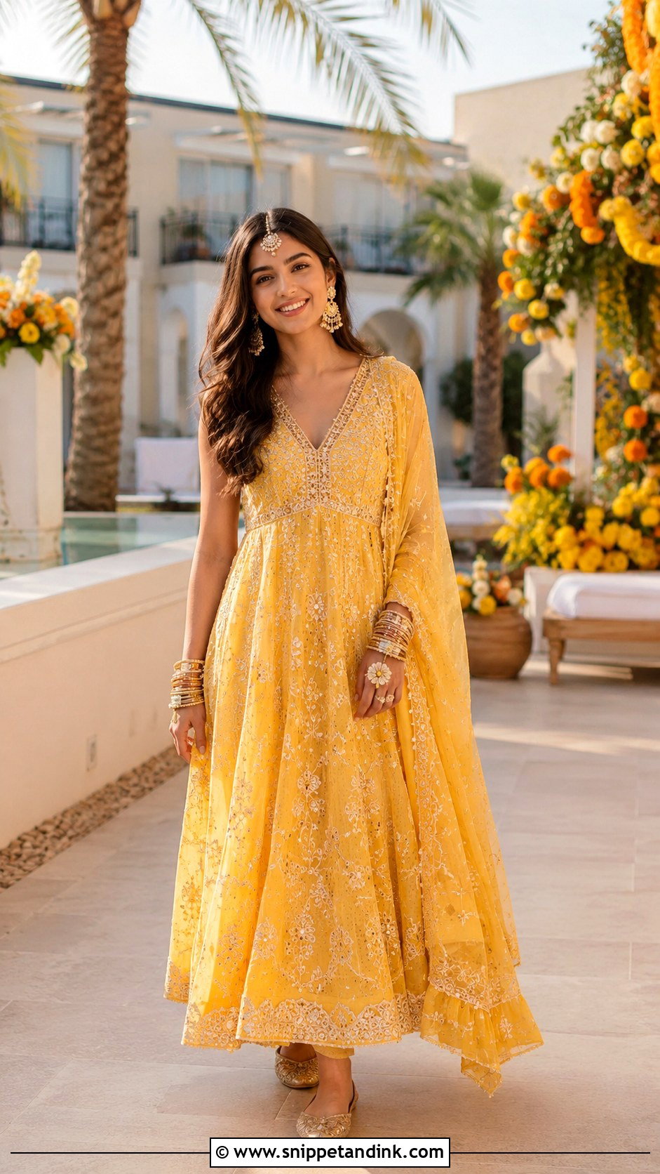 Yellow Maxi Dress For Bride Sister - Snippet and Ink - 30 Haldi Outfit for Bride Sister Ideas