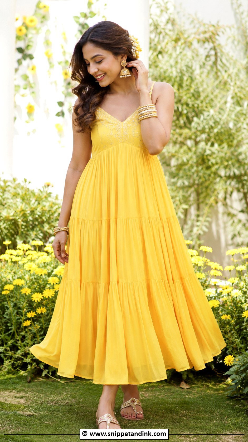 Yellow Maxi Dress For Haldi - Snippet and Ink - 30 Simple Haldi Dress Ideas