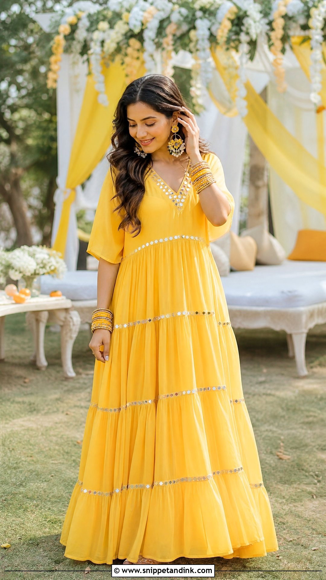 Yellow Maxi Dress For Haldi - Snippet and Ink - 25 Dress for Haldi Ideas