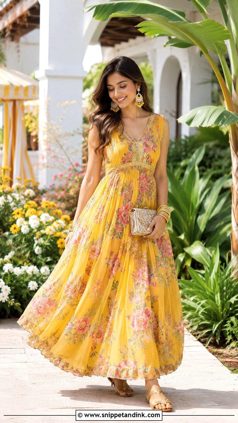 Yellow Maxi Dress For Haldi - Snippet and Ink - 25 Haldi Ka Dress Ideas