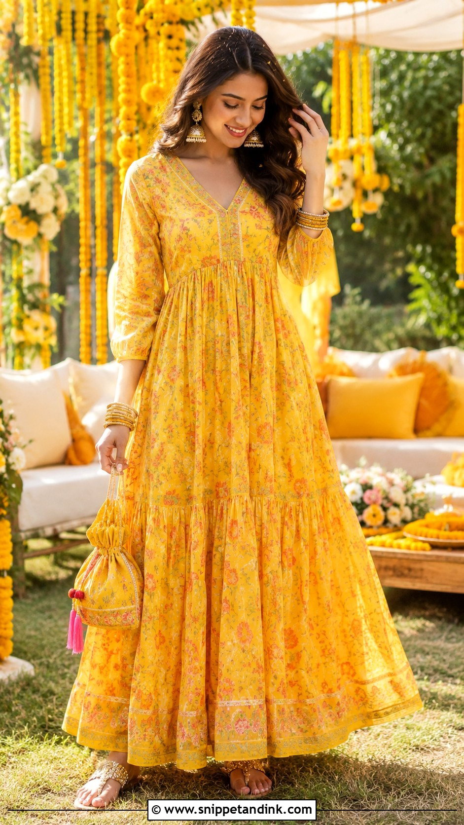 Yellow Maxi Dress For Haldi - Snippet and Ink - 25 Yellow Dress for Haldi Ideas