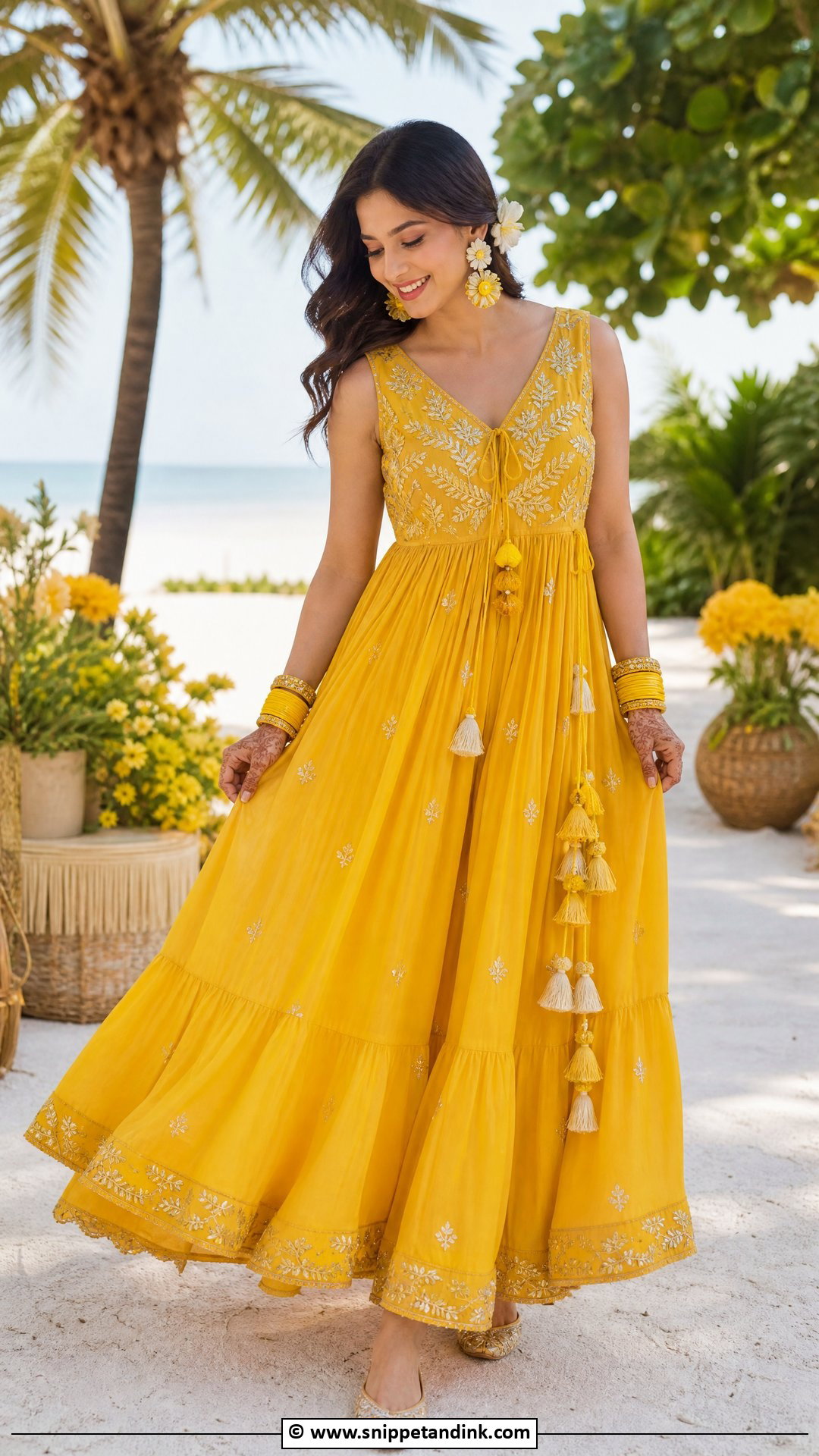 Yellow Maxi Dress For Haldi Bride - Snippet and Ink - 35 Haldi Outfit for Bride Ideas