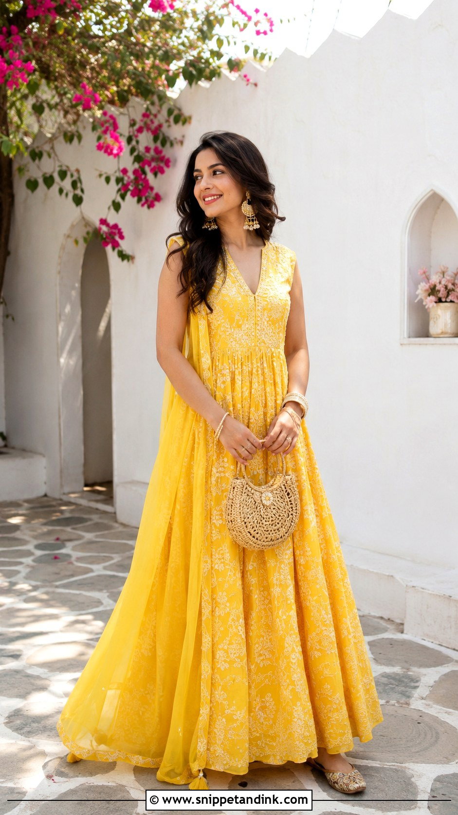 Yellow Maxi Dress For Haldi Function - Snippet and Ink - 30 Haldi Function Outfit Ideas