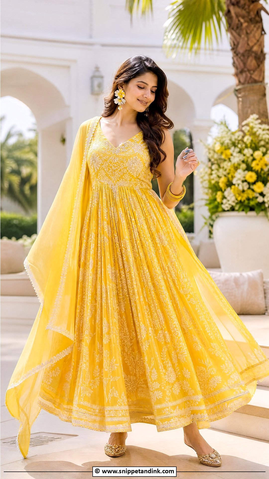 Yellow Maxi Dress Haldi Outfit - Snippet and Ink - 35 Haldi Outfit Ideas