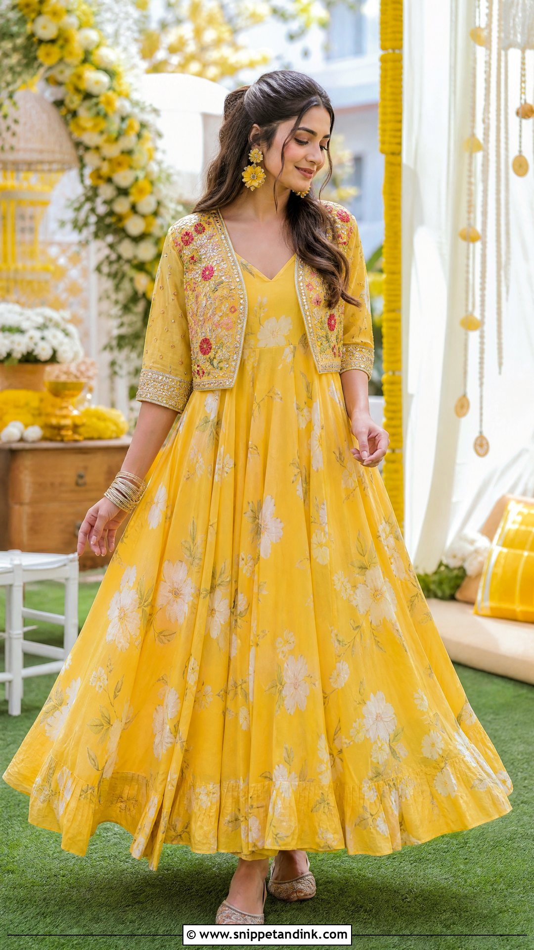 Yellow Maxi Dress Haldi Outfit - Snippet and Ink - 25 Aesthetic Haldi Outfits