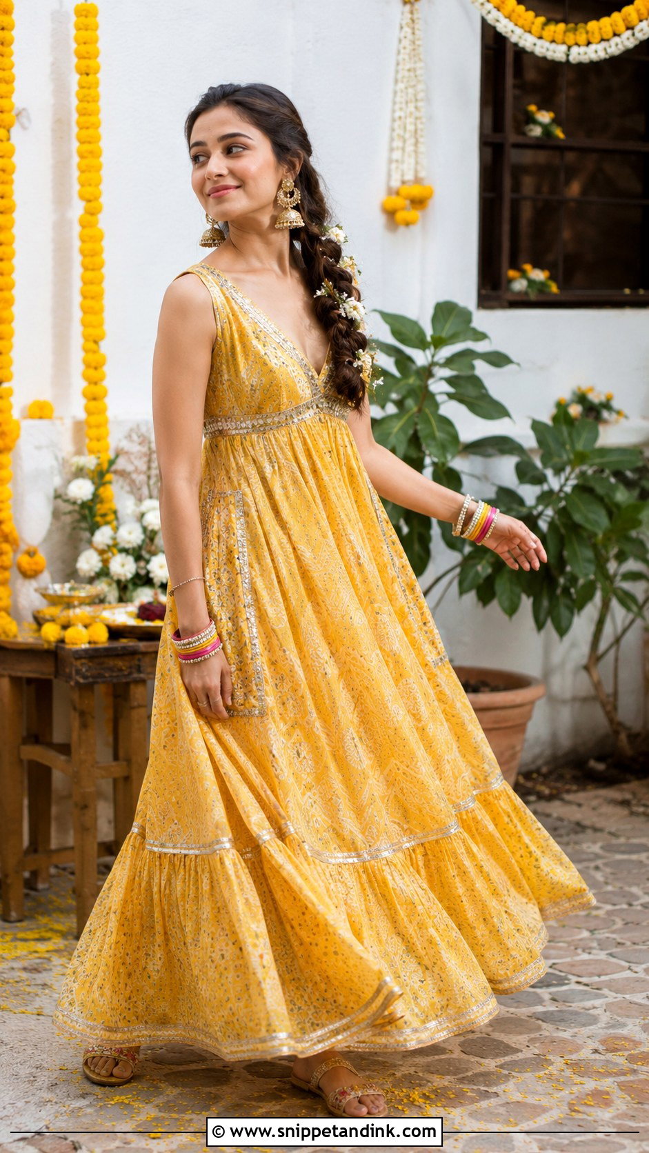 Yellow Maxi Dress Haldi Outfit - Snippet and Ink - 20 Alia Bhatt Haldi Outfit Ideas