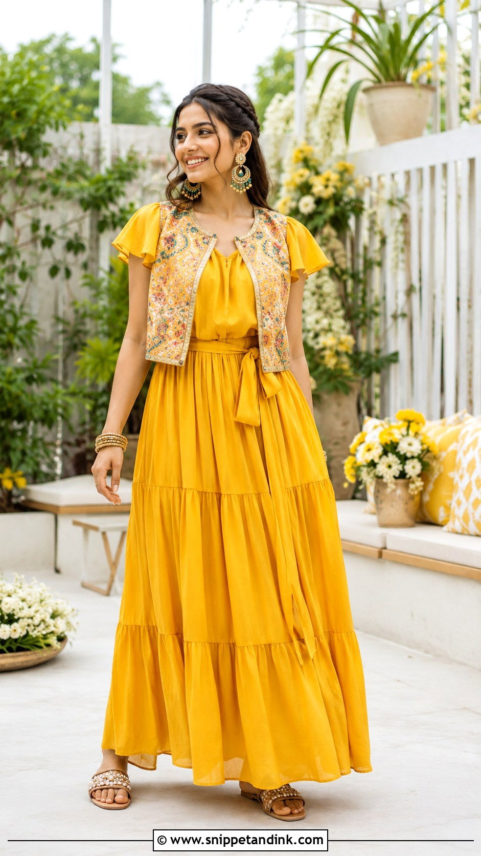 Yellow Maxi Dress Haldi Outfit - Snippet and Ink - 20 Haldi Wedding Dress Ideas