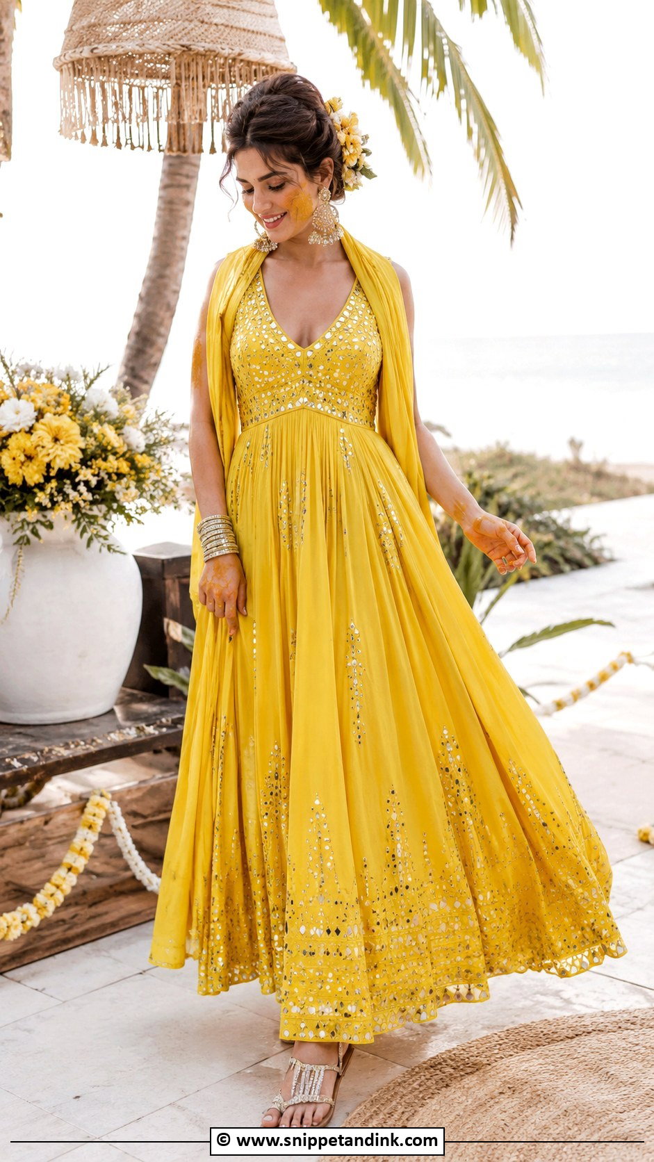 Yellow Maxi Dress Haldi Outfit - Snippet and Ink - 30 Haldi Theme Ideas Outfit