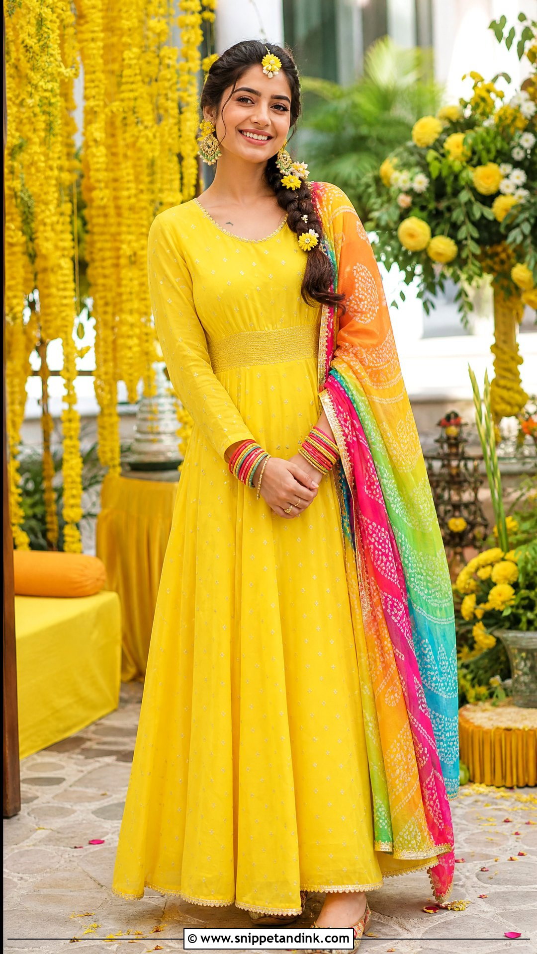 Yellow Maxi Dress With Dupatta for Haldi - Snippet and Ink - 20 Yellow Colour Dress for Haldi Ideas