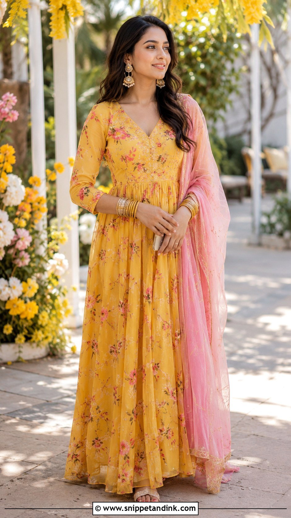 Yellow Maxi Dress for Haldi - Snippet and Ink - 20 Outfits for Haldi Ceremony