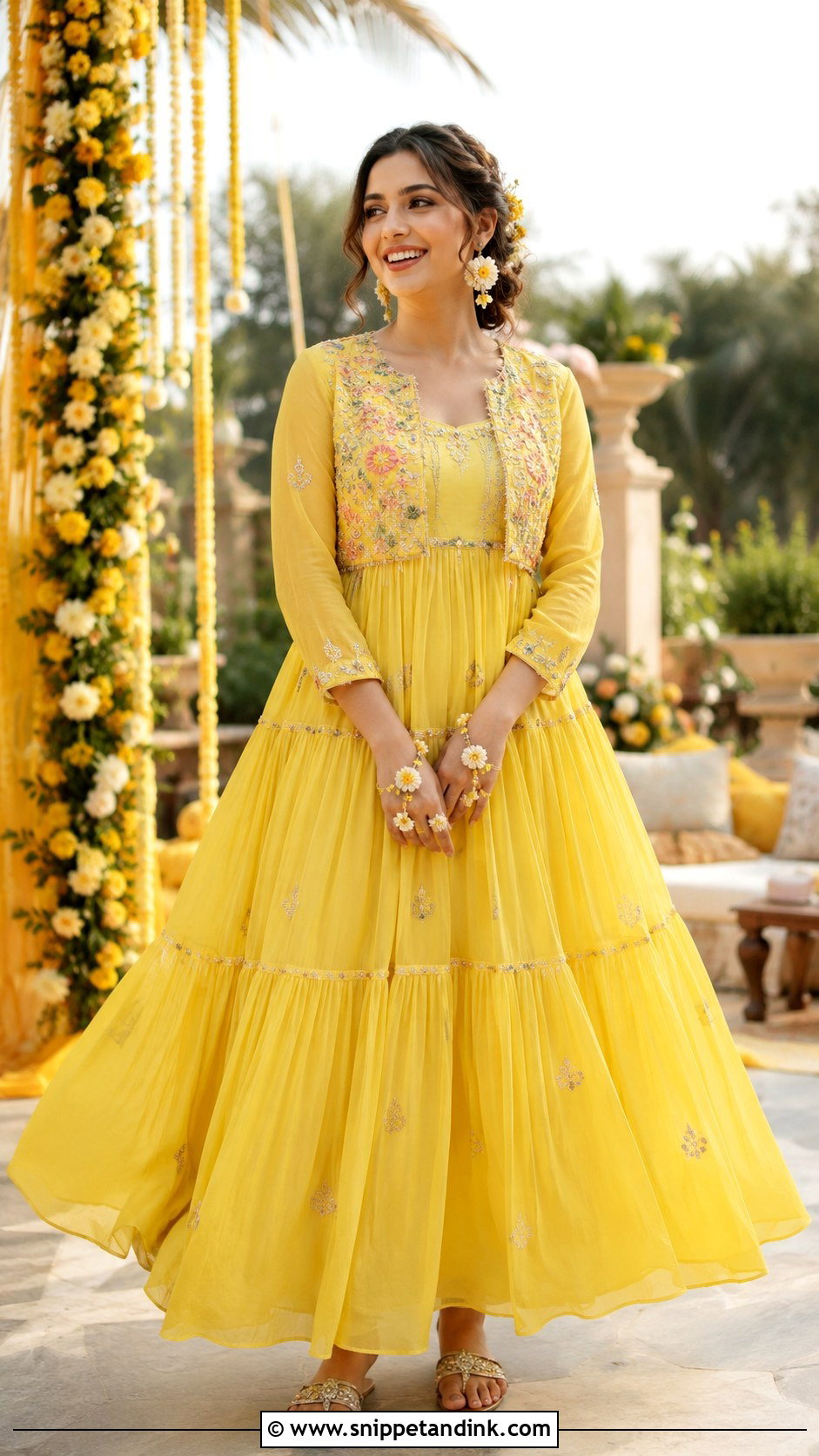 Yellow Maxi Dress for Haldi Bride - Snippet and Ink - 20 Dress for Haldi Function for Bride Ideas