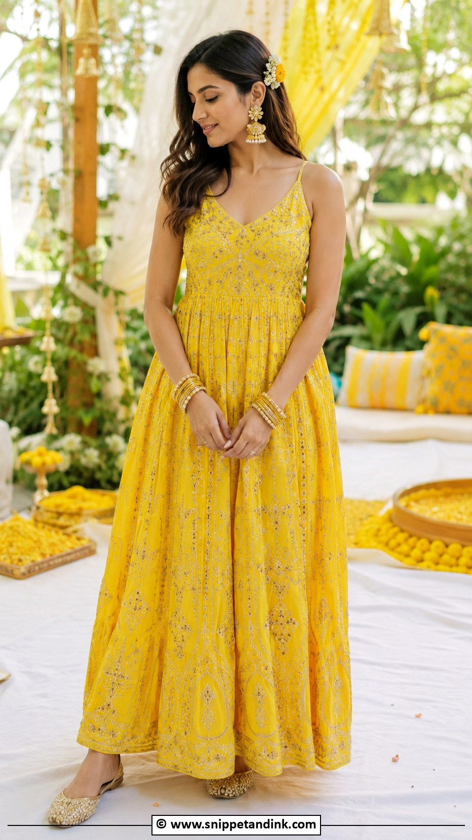 Yellow Maxi Dress for Haldi - Snippet and Ink - 30 Haldi Dress Ideas for Sisters