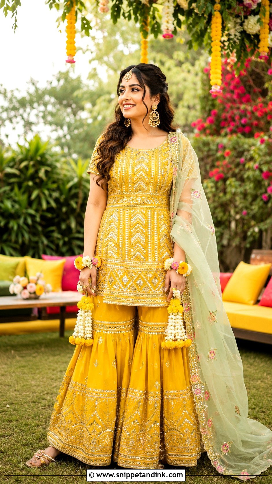 Yellow Mehendi Sharara For Bride - Snippet and Ink - 30 Mehendi Dress Brides Ideas